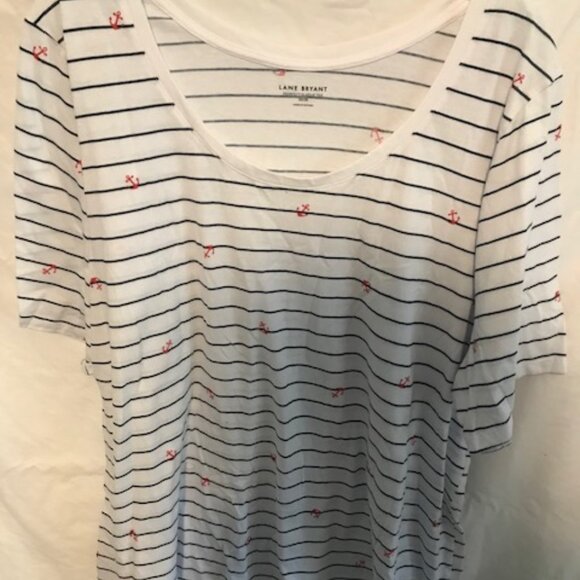 Lane Bryant Striped-Anchor Short Sleeve Scoop Neck 26/28 - Picture 1 of 5